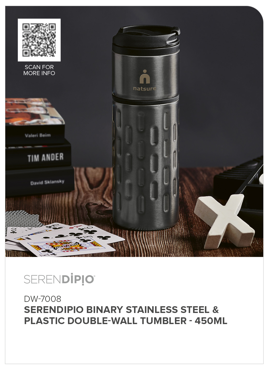DW-7008 - Serendipio Binary Stainless Steel & Plastic Double-Wall Tumbler - 450ml - Catalogue Image